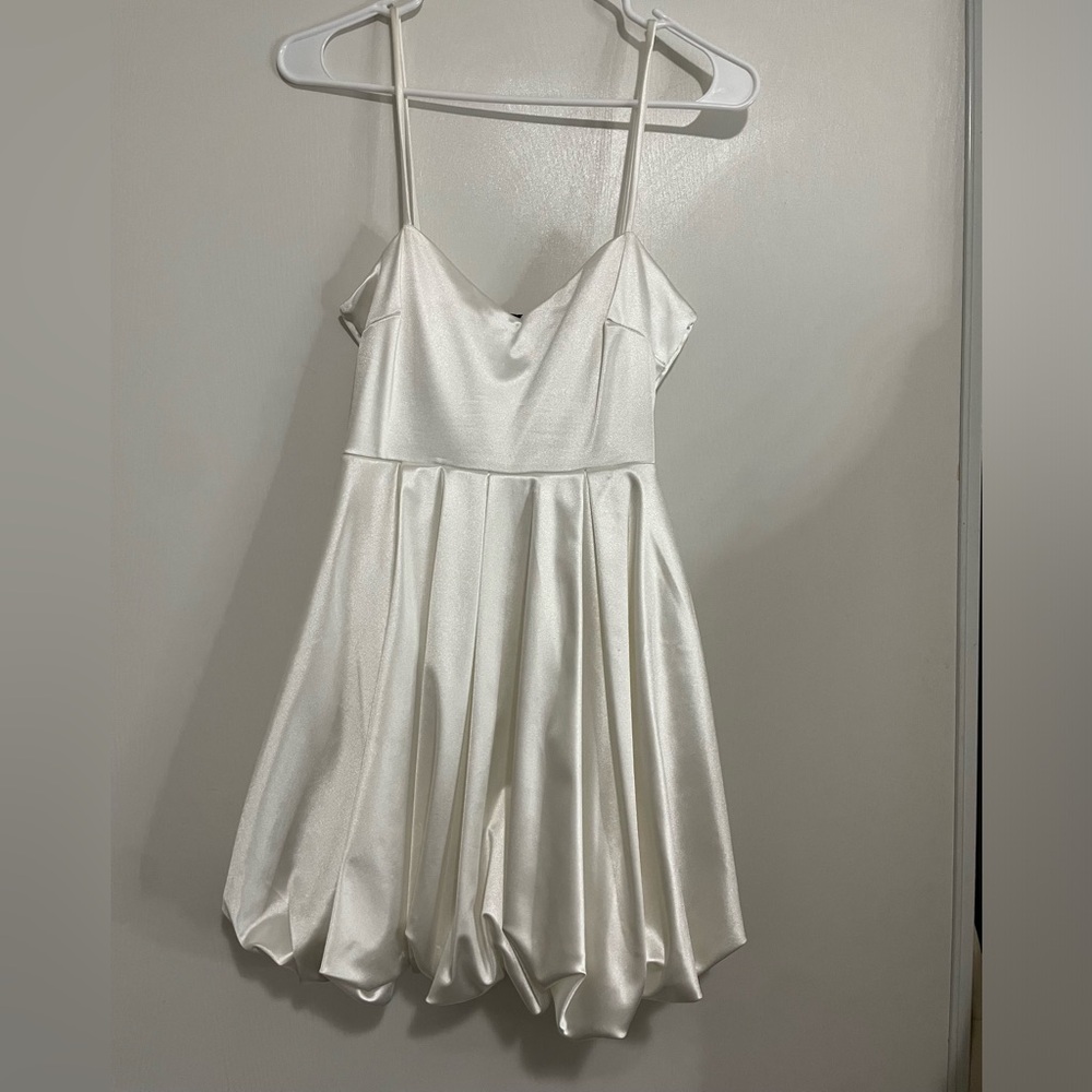 Windsor Elegant White Satin Dress, bubble dress